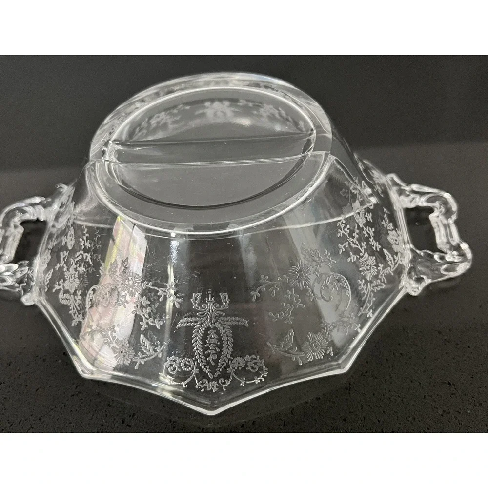 Vintage Fortoris Navarre‎ Clear Etched Glass Bowl Divided